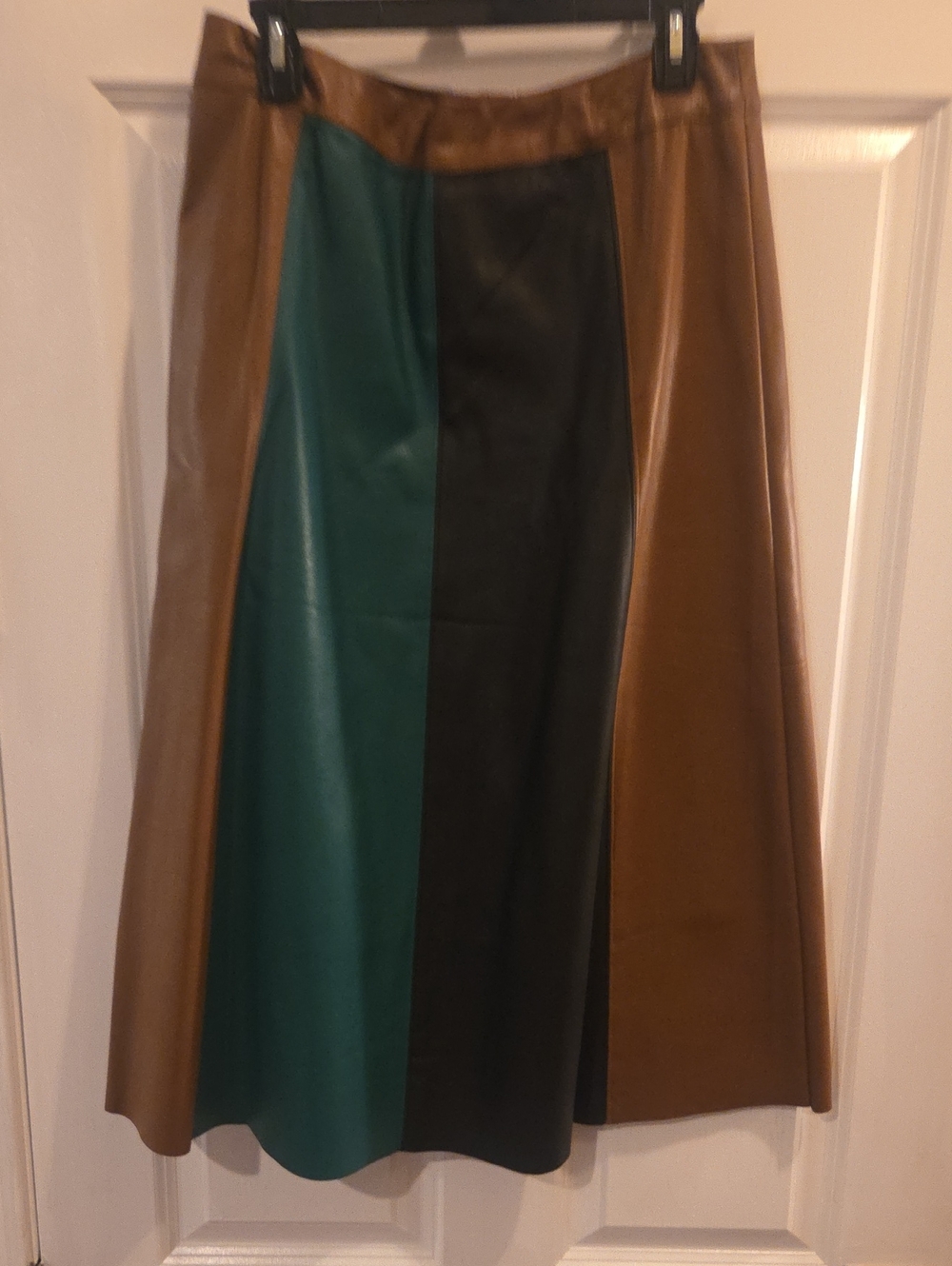 Who What Wear Brown, Teal & Black Panel A-Line Faux Leather Skirt